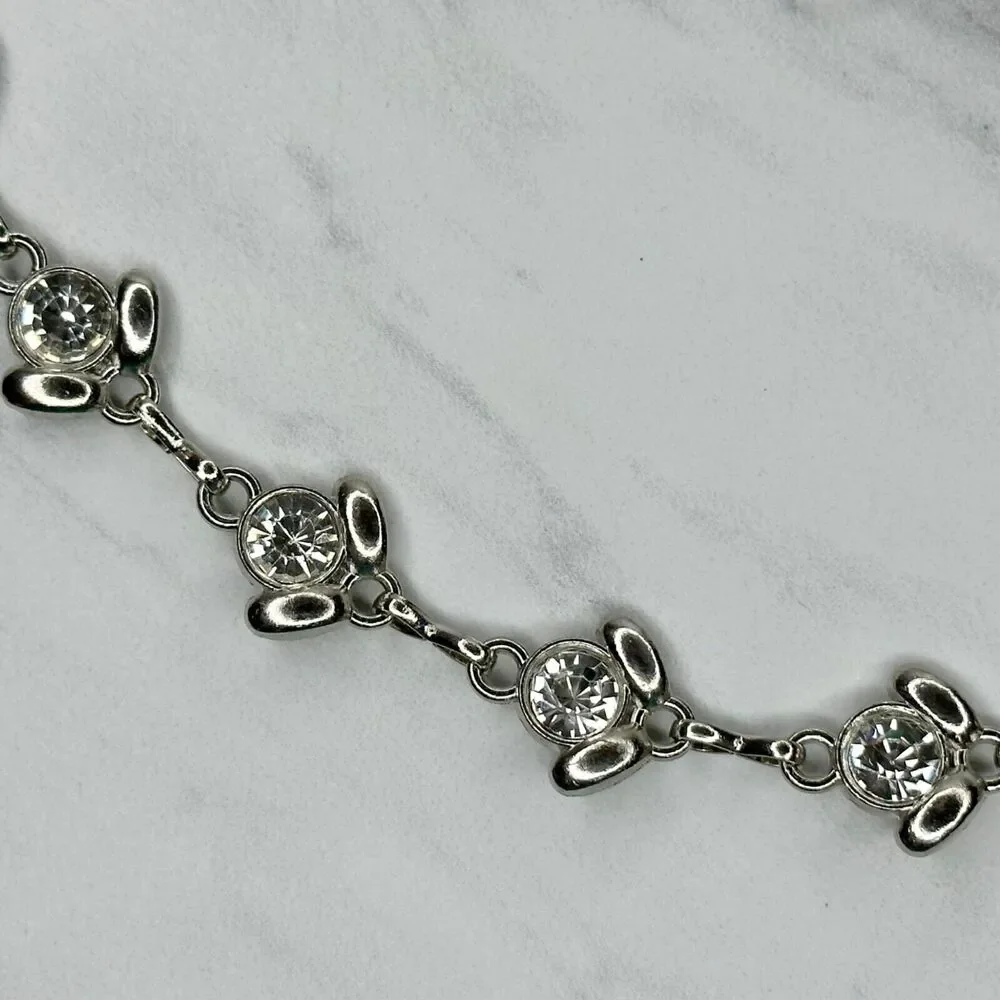 Y2K Rhinestone Flower Silver Chain Belt Extra Small/Small (XS/S) ✨